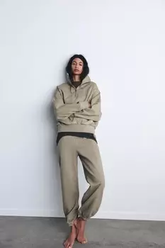 Толстовка-поло с карманом-мешком ZARA, серый