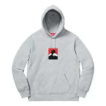Толстовка portrait hoodie 'grey red black' Supreme, серый