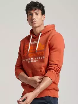 Толстовка премиум-класса с перекрашенным логотипом Vintage Logo Superdry, осенняя глазурь коричневая