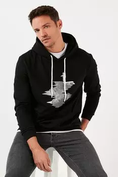 Толстовка приталенного кроя с капюшоном и карманом-кенгуру Furry Inside 568R704 Buratti, черный