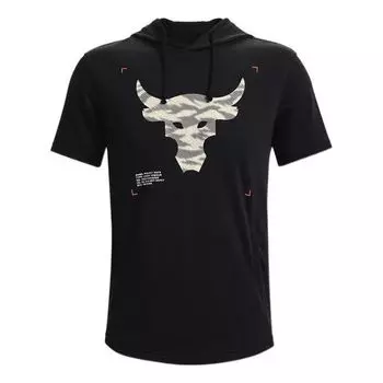 Толстовка project rock terry short sleeve hoodie 'black beige' Under Armour, черный