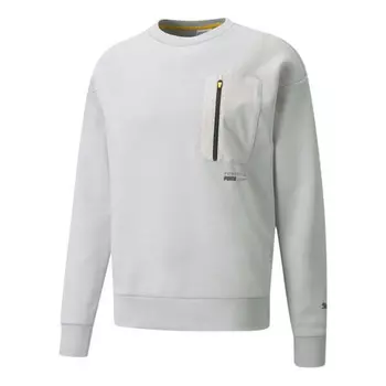 Толстовка protec.t crew chest zipper pocket pullover round neck sports light grey Puma, серый