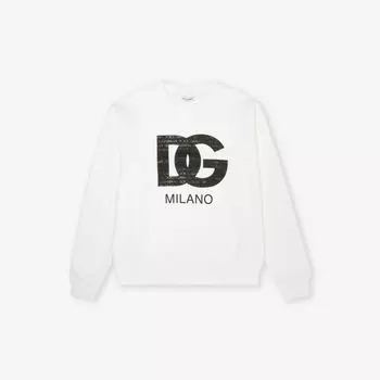 Толстовка прямого кроя из хлопкового трикотажа с брендовым принтом 8-12 лет Dolce & Gabbana, белый
