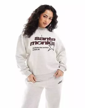 Толстовка Pull&Bear с принтом «Санта-Моника» серого меланжевого цвета