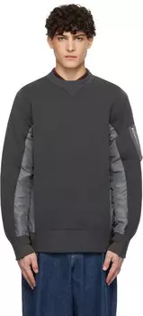 Толстовка-пуловер из серого спонжа и нейлонового твила sacai, C/GrayxC/Gray
