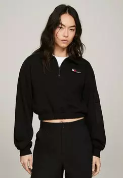 Толстовка Quarter Zip Cropped Fit Tommy Jeans, черный
