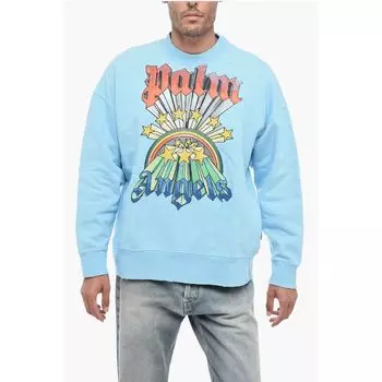 Толстовка RAINBOW из начесаного хлопка с круглым вырезом Palm Angels, Light Blue