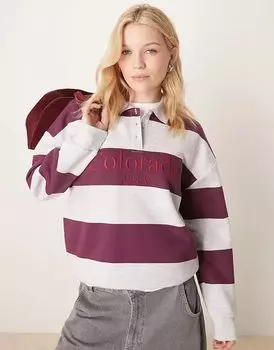Толстовка-регби оверсайз с вышивкой в бордовую полоску ASOS DESIGN