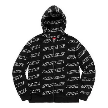 Толстовка repeat zip up hooded sweatshirt 'black white' Supreme, черный