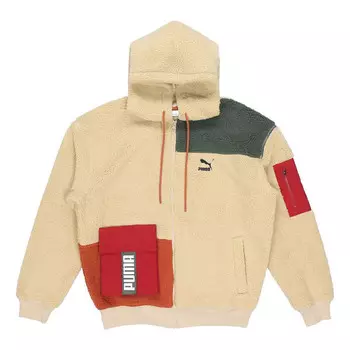 Толстовка retro block sherpa full-zip hoodie 'beige red green' Puma, бежевый
