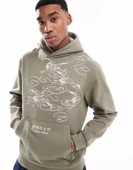 Толстовка River Island oversize с вышитым журавлем цвета хаки