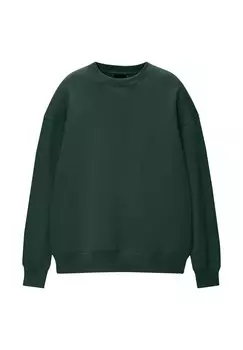 Толстовка ROUND NECK PULL&BEAR, темно-зеленый