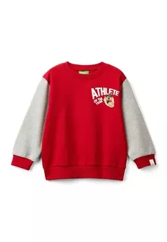 Толстовка ROUNDNECK SLIGHTLY DROPPED SHOULDER PRINT ON FRONT AND BACK WRISTS BOTTOM COMFORTABLE FIT United Colors of Benetton, красный