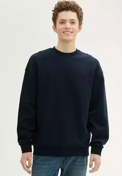 Толстовка RUNDHALS MIT LOGOSTICKEREI TOM TAILOR DENIM, темно-синий