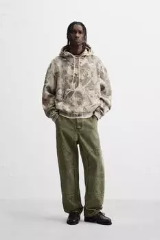 Толстовка с абстрактным принтом ZARA, цвет Light khaki