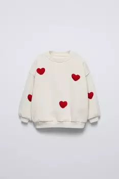 Толстовка с аппликациями в виде сердца ZARA, экрю