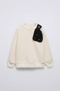 Толстовка с бантиком и пайетками ZARA, экрю