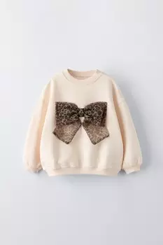 Толстовка с бантом с животным принтом ZARA, светлый песок