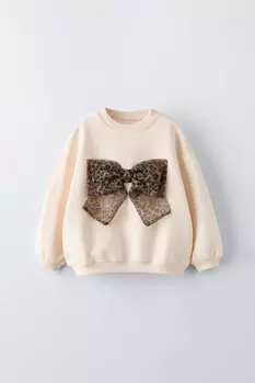 Толстовка с бантом с животным принтом ZARA, светлый песок