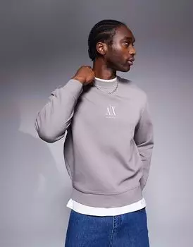 Толстовка с центральным логотипом коричневого цвета Armani Exchange