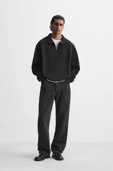 Толстовка с четвертью молнии ZARA, черный