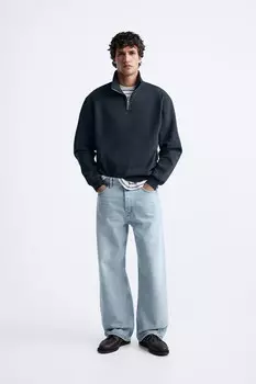 Толстовка с четвертью молнии ZARA, сине-серый