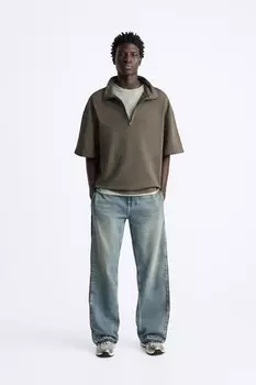Толстовка с четвертью молнии ZARA, средне-серый