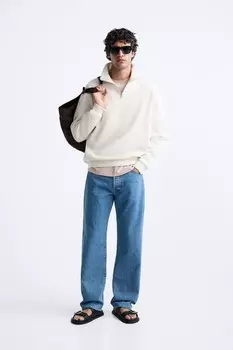Толстовка с четвертью молнии ZARA, устрично-белый