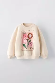 Толстовка с цветочным аппликированным принтом ZARA, бежевый