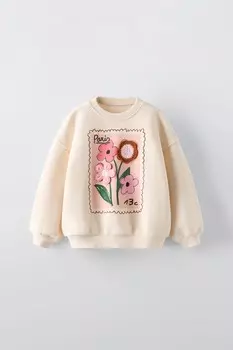 Толстовка с цветочным аппликированным принтом ZARA, бежевый