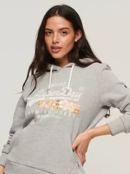 Толстовка с цветочным принтом Superdry Vintage Logo Premium Goods, цвет бетонно-серый меланж