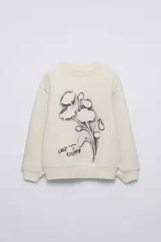 Толстовка с цветочным принтом ZARA, экрю