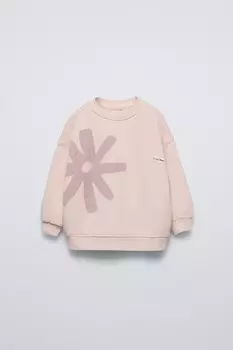 Толстовка с цветочным принтом ZARA, бледно-розовый