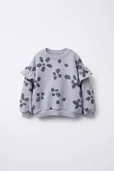 Толстовка с цветочным принтом ZARA, цвет Grey/Blue