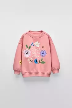 Толстовка с цветочным принтом ZARA, темно-розовый