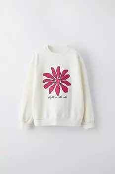 Толстовка с цветочным рисунком и текстом ZARA, экрю