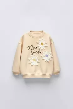 Толстовка с цветочными аппликациями ZARA, цвет butter
