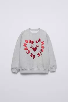 Толстовка с декоративным лозунгом ZARA, серый мергель
