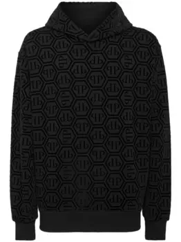 Толстовка с длинными рукавами и флокированным логотипом Philipp Plein, черный