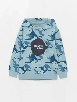 Толстовка с длинными рукавами и принтом для мальчиков LCW Kids, матовый синий с принтом