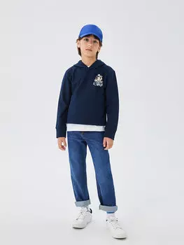 Толстовка с длинными рукавами и принтом ностальгических обезьян для мальчиков LCW Kids, новый темно-синий