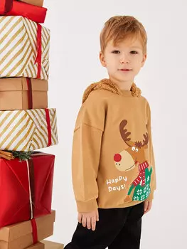 Толстовка с длинными рукавами и рождественской тематикой для маленьких мальчиков LCW baby, темно-бежевый