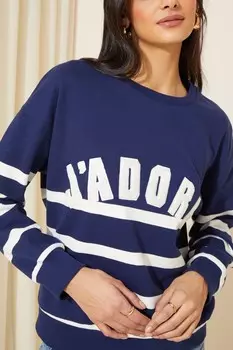 Толстовка с длинными рукавами круглым вырезом и надписью Friends Like These, синий