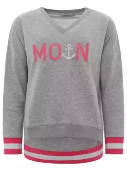 Толстовка с двумя сердечками, V-образный вырез, принт спереди, крой кефаль Zwillingsherz, серый