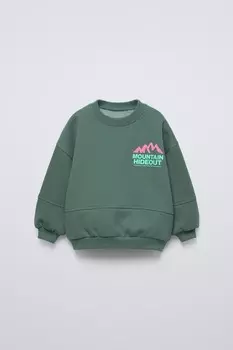 Толстовка с флокированным горным принтом ZARA, вымытый зеленый