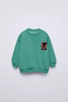 Толстовка с флокированным принтом ZARA, средне-зеленый