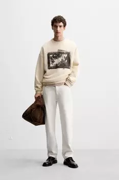 Толстовка с фотографией ZARA, устрично-белый