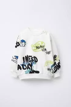 Толстовка с граффити ZARA, устрично-белый