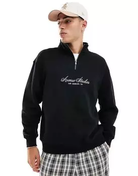 Толстовка с графическим принтом Cotton On на молнии на четверть дюйма черного цвета Cotton:On