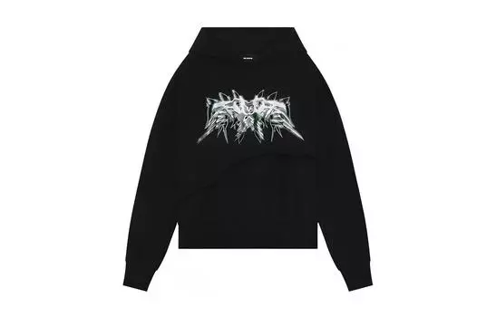 Толстовка с графическим принтом и рваными краями WE11DONE, черный